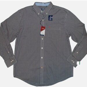 Men's Shirt Izod Black White Check Sz L The Advantage Gingham Button Front